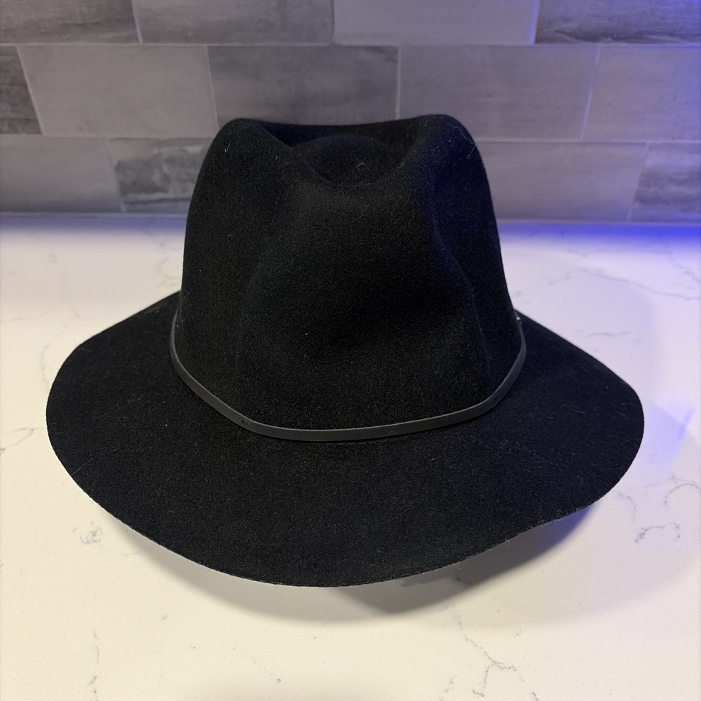 Brixton Large 100% Wool Fedora Hat Wesley  60 cm Felt Black Wide Brimmed 7 1/2